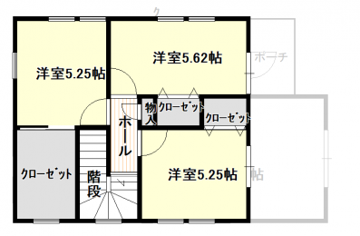 間取り図（販１戸建）　2階は洋室3部屋。全居室にクローゼットがあります。