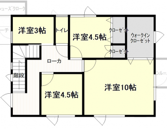 間取り図（販１戸建）　2階は洋室が4部屋。トイレもあり、渋滞が緩和されます。