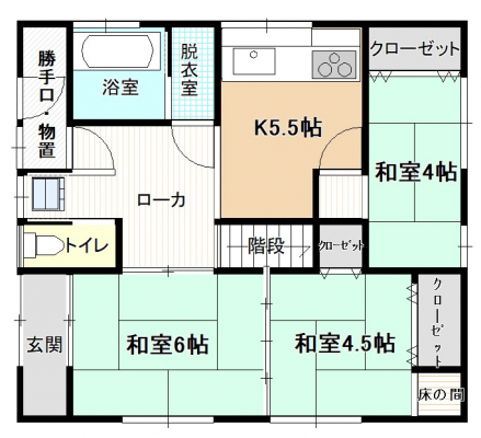 間取り図（販１戸建）　1階は5.5帖のキッチンと、和室3部屋。