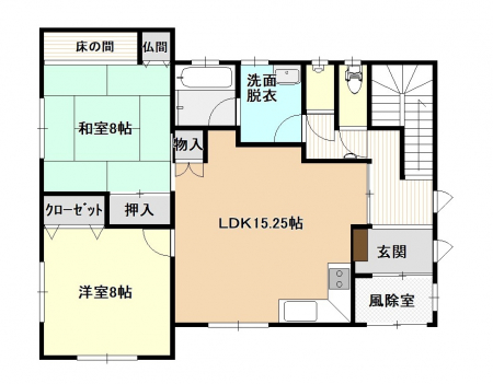 �Ԏ��}�i�̂P�ˌ��j�@1�K���r���O��15.25���B�a���Ɨm����1����������܂��B