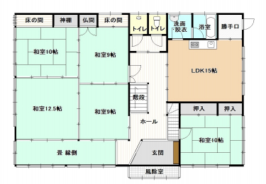 �Ԏ��}�i�̂P�ˌ��j�@1�K��LDK�̑��ɘa����5��������܂��B�����͓쑤�œ�������ǍD�B